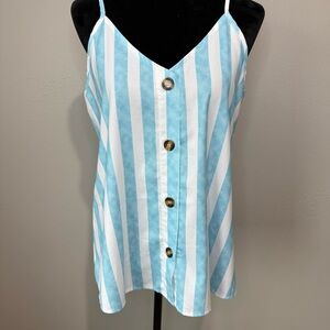 Striped Blue and White Button-Up Cami Top